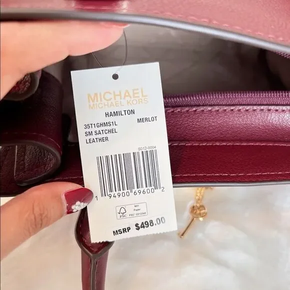 MICHAEL KORS HAMILTON SMALL SATCHEL‎ KEY LOCK CROSSBODY BAG MERLOT